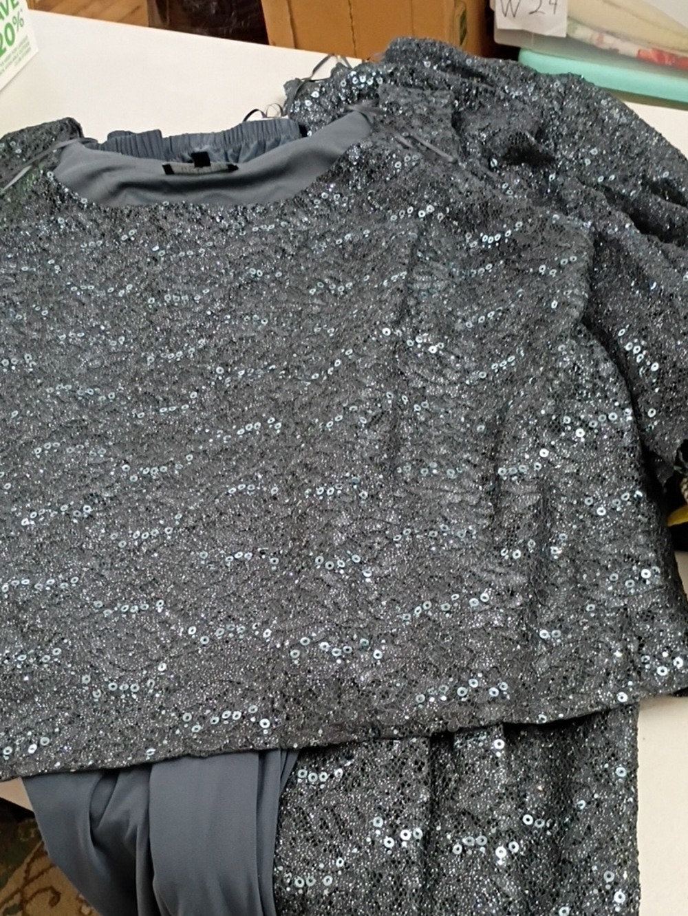 R & M Richards Woman 3 piece set 20W Gray Lace w/ Sequined Special Event Wedding